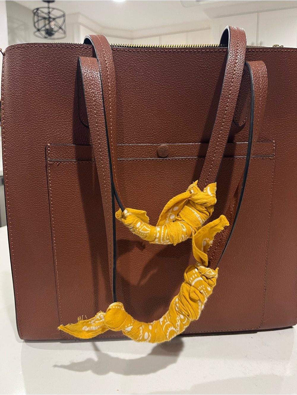 Banana Republic Brown Tote with Yellow Scarf Accent